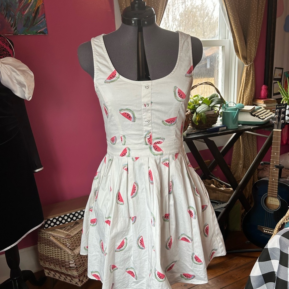 twik White Sleeveless Mini Dress with Watermelon Print